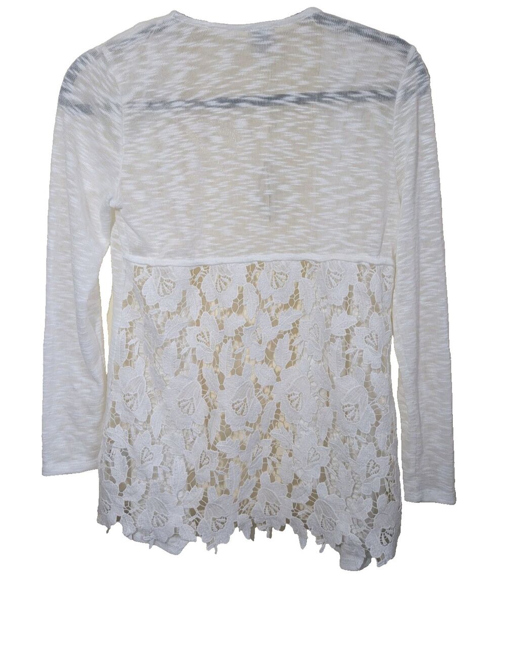 Cupio Women's Cardigan Open Front Knit Floral Sheer Pleats Boho Beachy Small